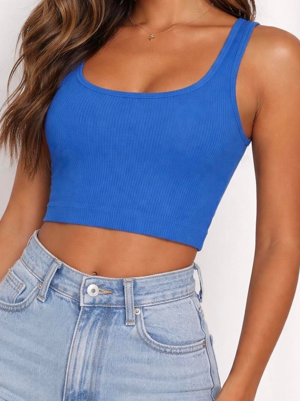 Zara Electric Blue Ribbed Crop Tank